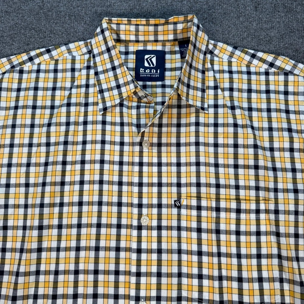 Karl Kani Jeans Co Mens Large Yellow Plaid Short Sleeve Button Down Shirt #4199